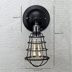 With switch Vintage 1 Light Industrial Black Metal Cage Loft Wall Lamp Living Room Dining Room Hallway Cafe Bars Bar Wall Sconce