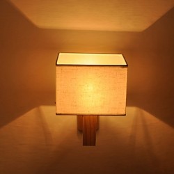 Simple Wall Lamp Bedside Desk Lamp With Fabric Shade and Solid Wood for Bedroom Dresser Living Room Baby Room