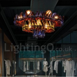 9 Light 32" Wide Feather Industrial Style Retro Steel Lighting Pendant Chandelier