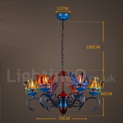 6 Light 28" Wide Feather Industrial Style Retro Steel Lighting Pendant Chandelier