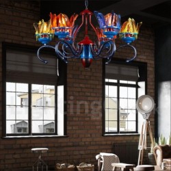 6 Light 28" Wide Feather Industrial Style Retro Steel Lighting Pendant Chandelier