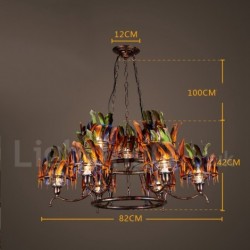 9 Light 33" Wide Feather Industrial Style Retro Steel Lighting Pendant Chandelier