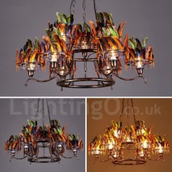 9 Light 33" Wide Feather Industrial Style Retro Steel Lighting Pendant Chandelier