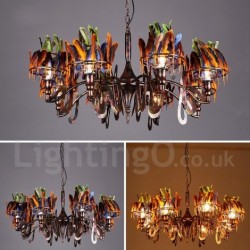 8 Light 35" Wide Feather Industrial Style Retro Steel Lighting Pendant Chandelier