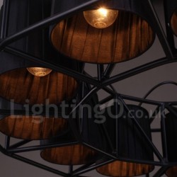 31" Wide Industrial Style Steel Lighting Pendant Chandelier with Fabric Shades