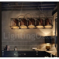 30" Wide Industrial Style Steel Lighting Pendant Chandelier with Fabric Shades