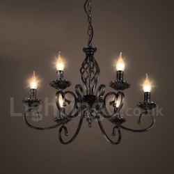 6 Light 24" Wide Industrial Style Steel Lighting Pendant Chandelier