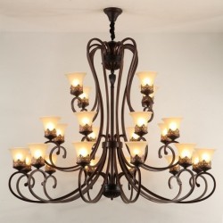 24 Lights High Ceiling Vintage Country Island Painting Metal Chandeliers with Glass Shades for Hight Ceiling