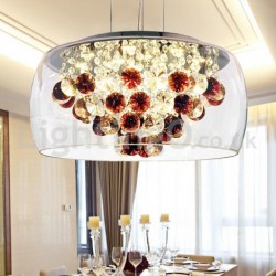 Modern 16 Inch / 20 Inch Round Clear Glass Lamp Shade Crystal Pendant Light