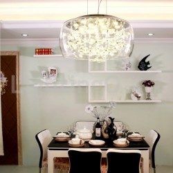 Modern 16 Inch / 20 Inch Round Clear Glass Lamp Shade Crystal Pendant Light