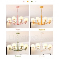 6-Light / 8-Light Multi Colours Macaron Wood Pendant Light with Glass Shades Chandeliers Nordic Style