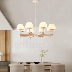 6-Light / 8-Light Multi Colours Macaron Wood Pendant Light with Glass Shades Chandeliers Nordic Style