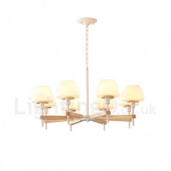 6-Light / 8-Light Multi Colours Macaron Wood Pendant Light with Glass Shades Chandeliers Nordic Style