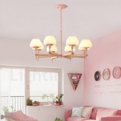 6-Light / 8-Light Multi Colours Macaron Wood Pendant Light with Glass Shades Chandeliers Nordic Style