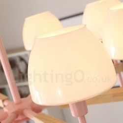 6-Light / 8-Light Multi Colours Macaron Wood Pendant Light with Glass Shades Chandeliers Nordic Style