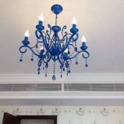 6 Light Crystal Rustic Retro Vintage Black White Blue Pendant Candle Chandelier