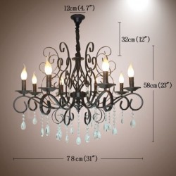 8 Light Crystal Rustic Retro Vintage Black Pendant Candle Chandelier