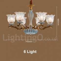 100% Brass Luxurious Rustic Retro Vintage Brass Ceramics Pendant Candle Chandelier with Glass Shades