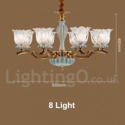 100% Brass Luxurious Rustic Retro Vintage Brass Ceramics Pendant Candle Chandelier with Glass Shades