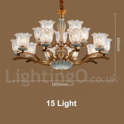 100% Brass Luxurious Rustic Retro Vintage Brass Ceramics Pendant Candle Chandelier with Glass Shades