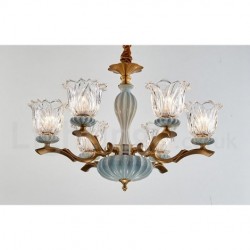 100% Brass Luxurious Rustic Retro Vintage Brass Ceramics Pendant Candle Chandelier with Glass Shades