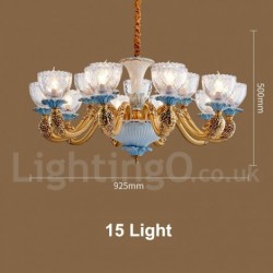 100% Pure Brass Luxurious Rustic Retro Vintage Brass Ceramics Pendant Candle Chandelier with Glass Shades