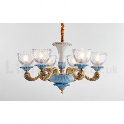 100% Pure Brass Luxurious Rustic Retro Vintage Brass Ceramics Pendant Candle Chandelier with Glass Shades