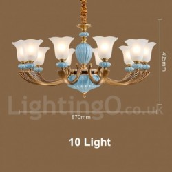 100% Pure Brass Luxurious Rustic Retro Vintage Brass Ceramics Pendant Candle Chandelier with Glass Shades