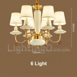 100% Pure Brass Luxurious Rustic Retro Vintage Brass Ceramics Pendant Candle Chandelier with Fabric Shades