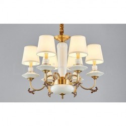 100% Pure Brass Luxurious Rustic Retro Vintage Brass Ceramics Pendant Candle Chandelier with Fabric Shades