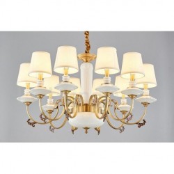 100% Pure Brass Luxurious Rustic Retro Vintage Brass Ceramics Pendant Candle Chandelier with Fabric Shades