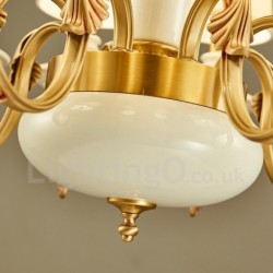 100% Pure Brass Luxurious Rustic Retro Vintage Brass Ceramics Pendant Candle Chandelier with Fabric Shades