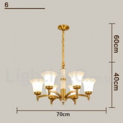 Pure Brass Luxurious Rustic Retro Vintage Brass Stone Pendant Candle Chandelier with Glass Shades