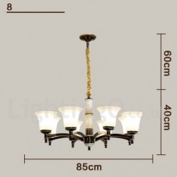 Pure Brass Luxurious Rustic Retro Vintage Brass Stone Pendant Candle Chandelier with Glass Shades