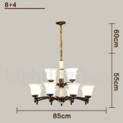 Pure Brass Luxurious Rustic Retro Vintage Brass Stone Pendant Candle Chandelier with Glass Shades