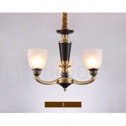 Pure Brass Luxurious Rustic Retro Vintage Brass Pendant Candle Chandelier with Glass Shades