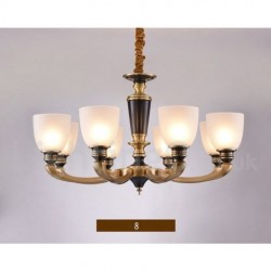 Pure Brass Luxurious Rustic Retro Vintage Brass Pendant Candle Chandelier with Glass Shades