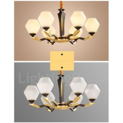 Pure Brass Luxurious Rustic Retro Vintage Brass Pendant Candle Chandelier with Glass Shades