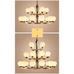 Pure Brass Luxurious Rustic Retro Vintage Brass Pendant Candle Chandelier with Glass Shades