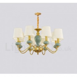 Pure Brass Luxurious Rustic Retro Vintage Brass Ceramics Pendant Candle Chandelier with Fabric Shades