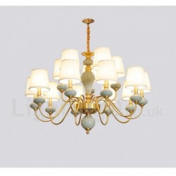 Pure Brass Luxurious Rustic Retro Vintage Brass Ceramics Pendant Candle Chandelier with Fabric Shades