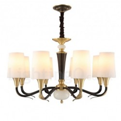 Pure Brass Luxurious Rustic Retro Vintage Brass Stone Pendant Candle Chandelier with Glass Shades