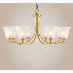 Pure Brass Luxurious Rustic Retro Vintage Brass Pendant Candle Chandelier with Glass Shades