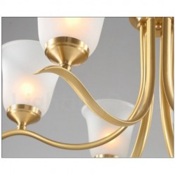 Pure Brass Luxurious Rustic Retro Vintage Brass Pendant Candle Chandelier with Glass Shades