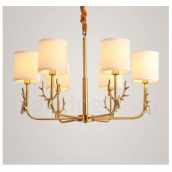 Pure Brass Luxurious Rustic Retro Vintage Brass Pendant Candle Chandelier with Fabric Shades