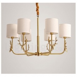 Pure Brass Luxurious Rustic Retro Vintage Brass Pendant Candle Chandelier with Fabric Shades