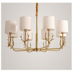 Pure Brass Luxurious Rustic Retro Vintage Brass Pendant Candle Chandelier with Fabric Shades