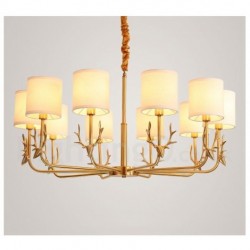 Pure Brass Luxurious Rustic Retro Vintage Brass Pendant Candle Chandelier with Fabric Shades