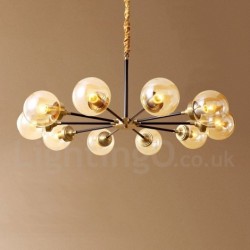 Pure Brass Luxurious Rustic Retro Vintage Brass Pendant Chandelier with Glass Shades