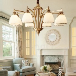 Pure Brass Large Luxurious Rustic Retro Vintage Brass Pendant Chandelier with Glass Shades